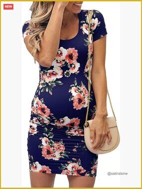 Short Sleeve Bodycon Maternity Dress with Side Ruching